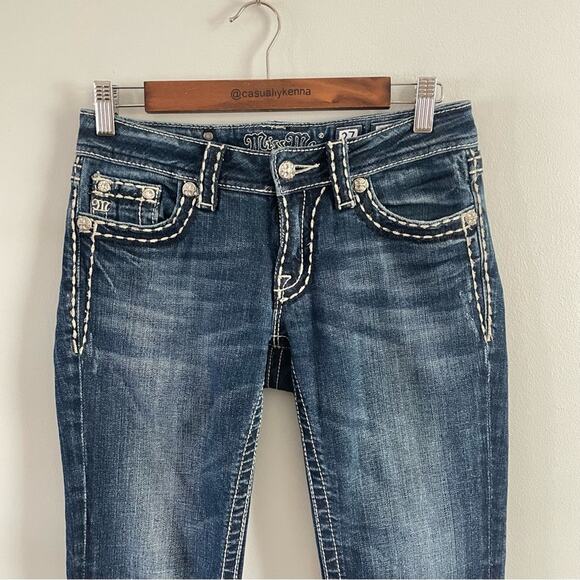 Miss Me | Womens Dark Wash Boot Jeans Blue Denim Thick Stitch Embellished JP5014 - Picture 3 of 13